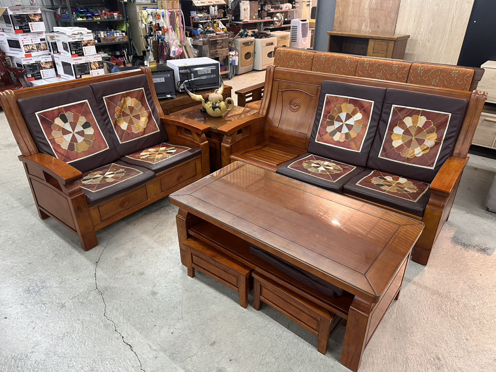 實木沙發組含茶几