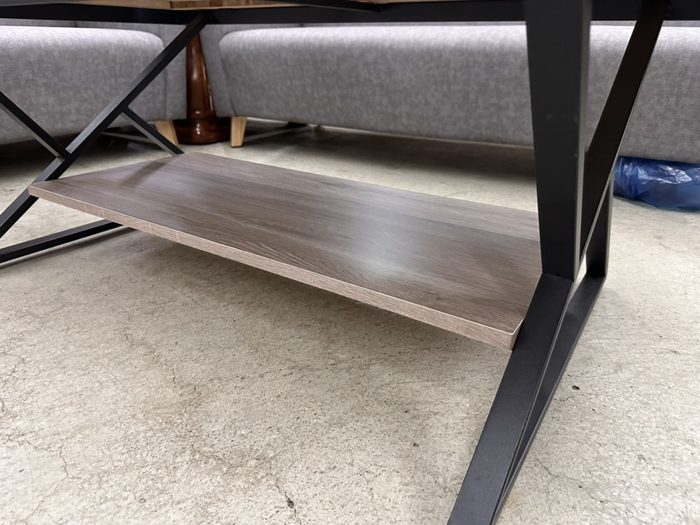 木紋茶几鐵腳雙層款